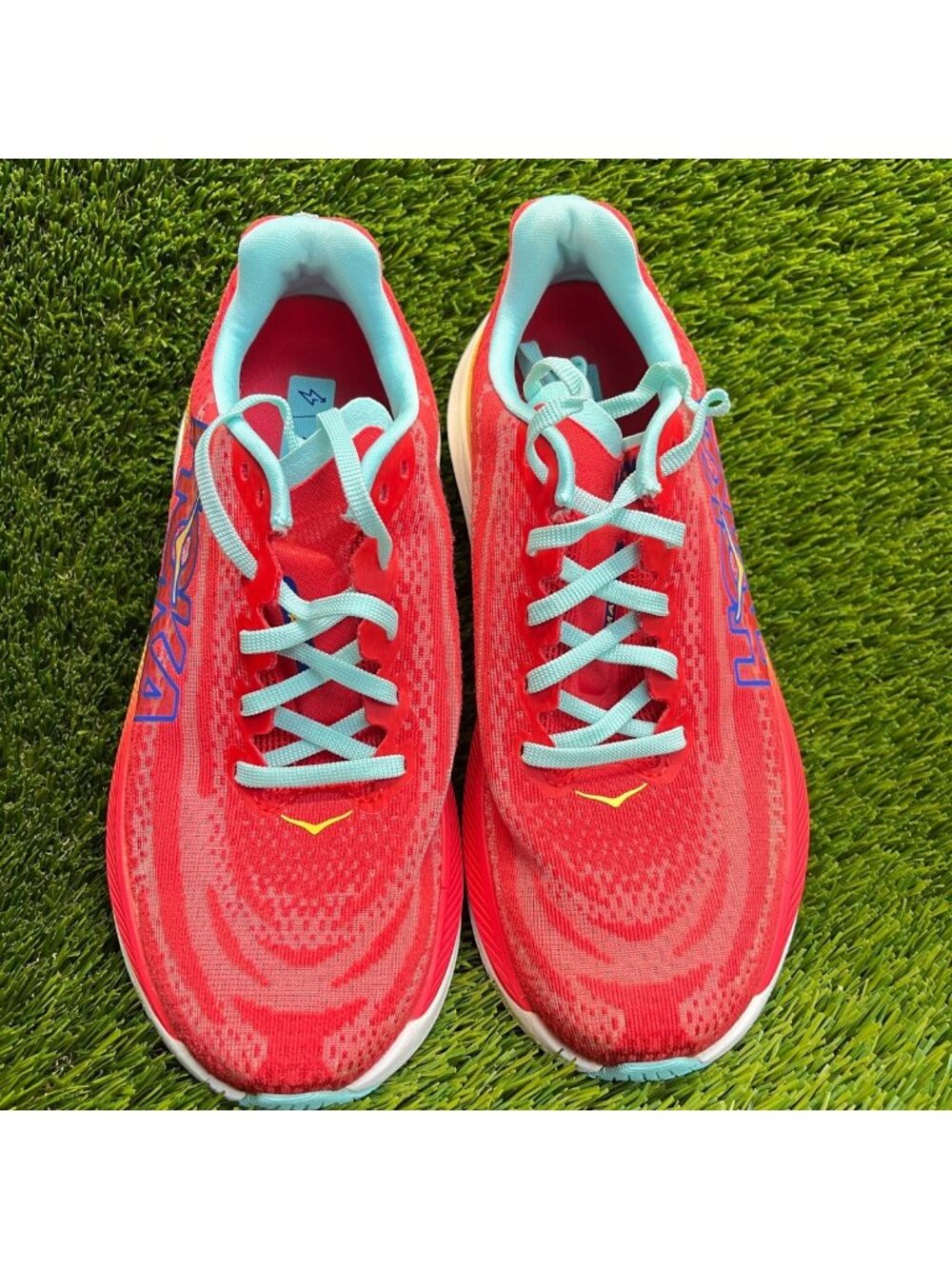 Hoka Women's Coral Yellow Teal Running Shoe - Picture 5 of 9